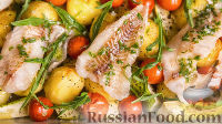 Рыбное филе, запечённое с кабачками и картошкой